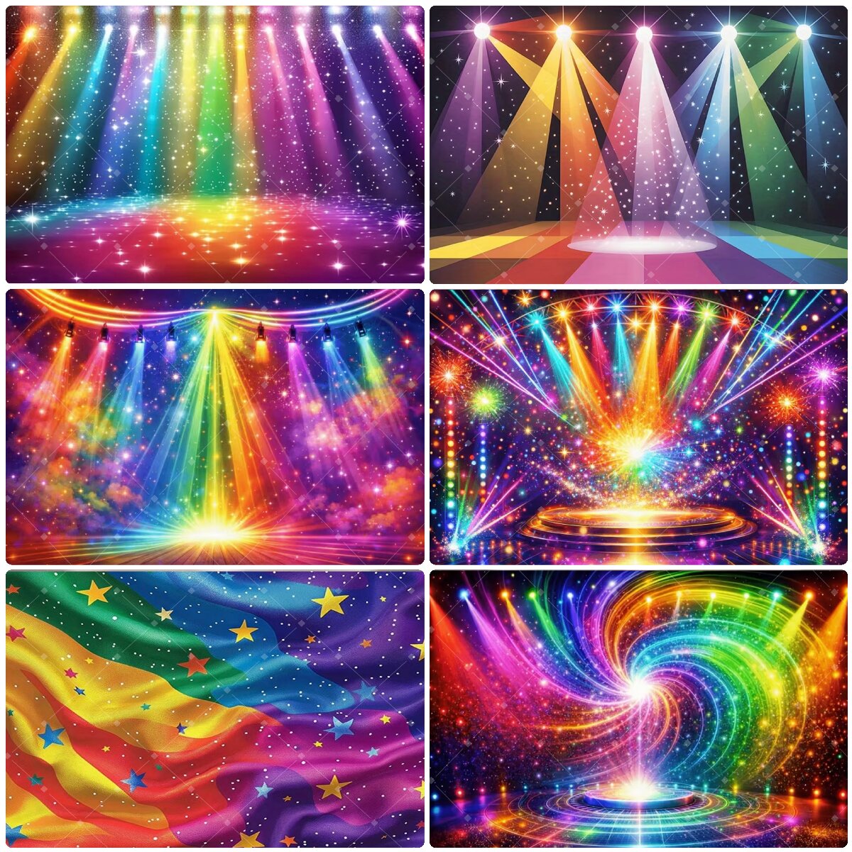 Photography Lighting Backdrop - Renkli Gökkuşağı Sahne Işığı Fonu Simli